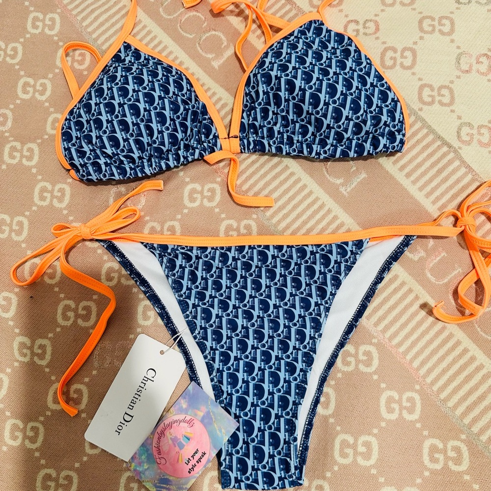 Christian Dior Blue and Orange Bikini Set